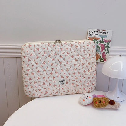 Chic Flower Print Quilted Laptop Bag 11 Inch 14 Inch 15 Inch Zipper Scratch-Resistant Shockproof