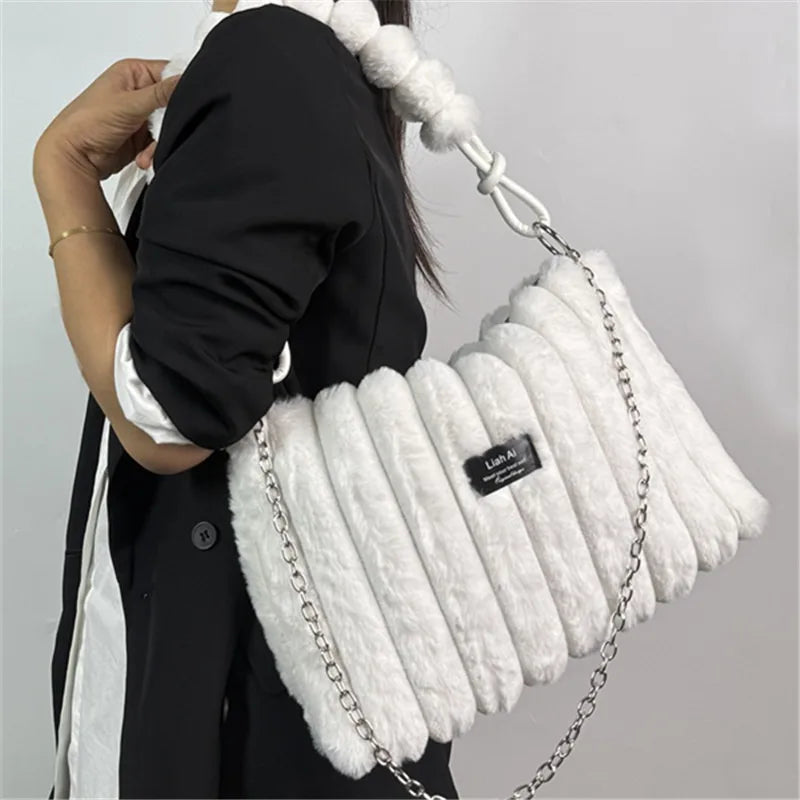 Plush Tote Bag – Women's Fuzzy Shoulder & Crossbody Handbag