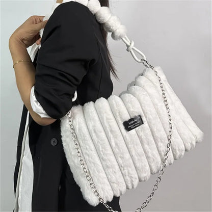 Plush Tote Bag – Women's Fuzzy Shoulder & Crossbody Handbag