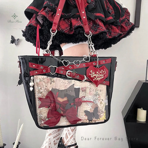 Heart Chain Ita Bag Y2K Transparent Shoulder Handbag with Inner Pouch