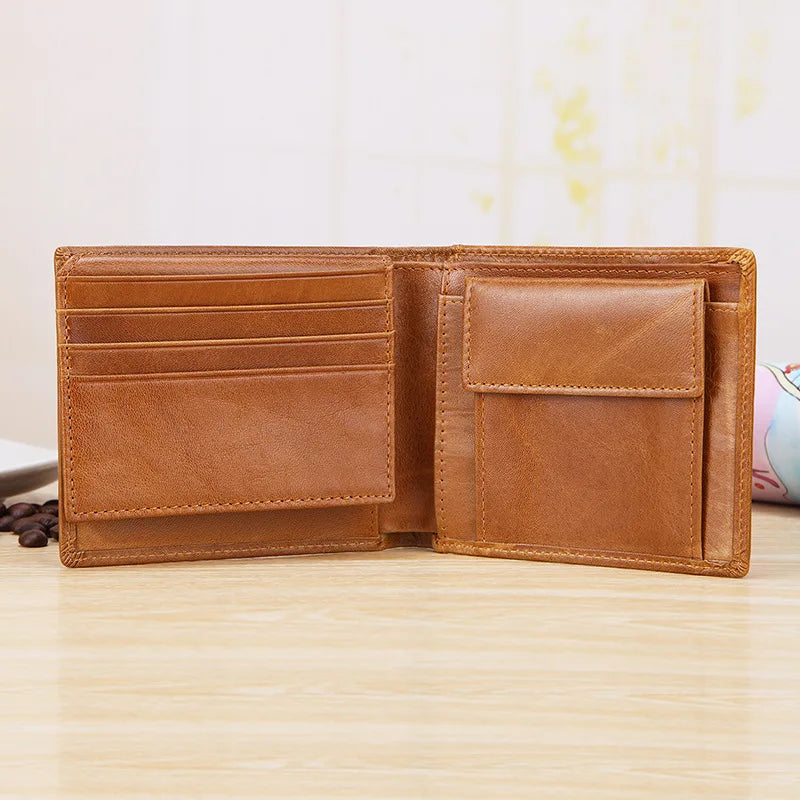 Retro Oil Waxed Leather Men S Wallet Genuine Leather Rfid Multi-Slot Wallet