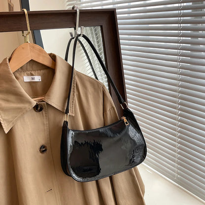Stylish Casual Women S Underarm Bag Glossy Pu Shoulder Lightweight Solid Color Handbag Outings