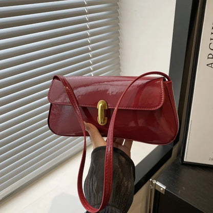 Patent Leather Underarm Bag – Chic Baguette Shoulder Bag