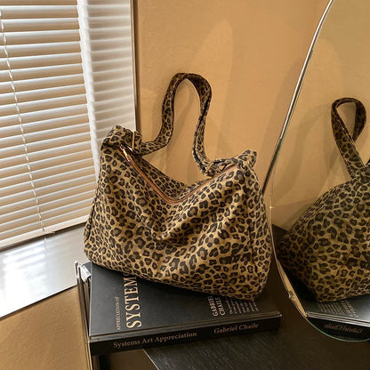 Trendy Casual Soft Textile Women S Shoulder Bag Large Capacity Leopard Print Female Retro Crossbody