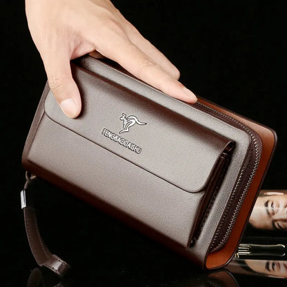 Male Handbag Business Wallet Double Zipper Large Capacity Mobile Phone Multi-Card Multi-Function