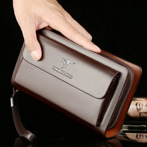 Male Handbag Business Wallet Double Zipper Large Capacity Mobile Phone Multi-Card Multi-Function