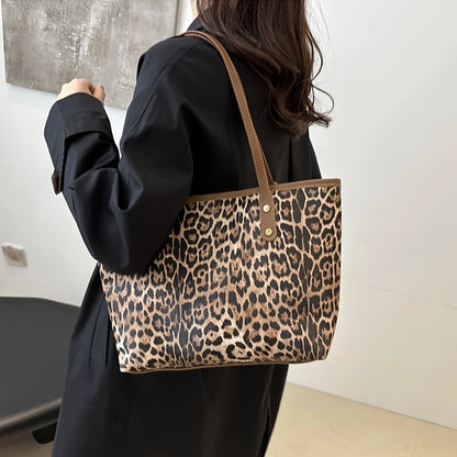 Leopard Print Shoulder Bag – Large Capacity Tote with Mini Pouch