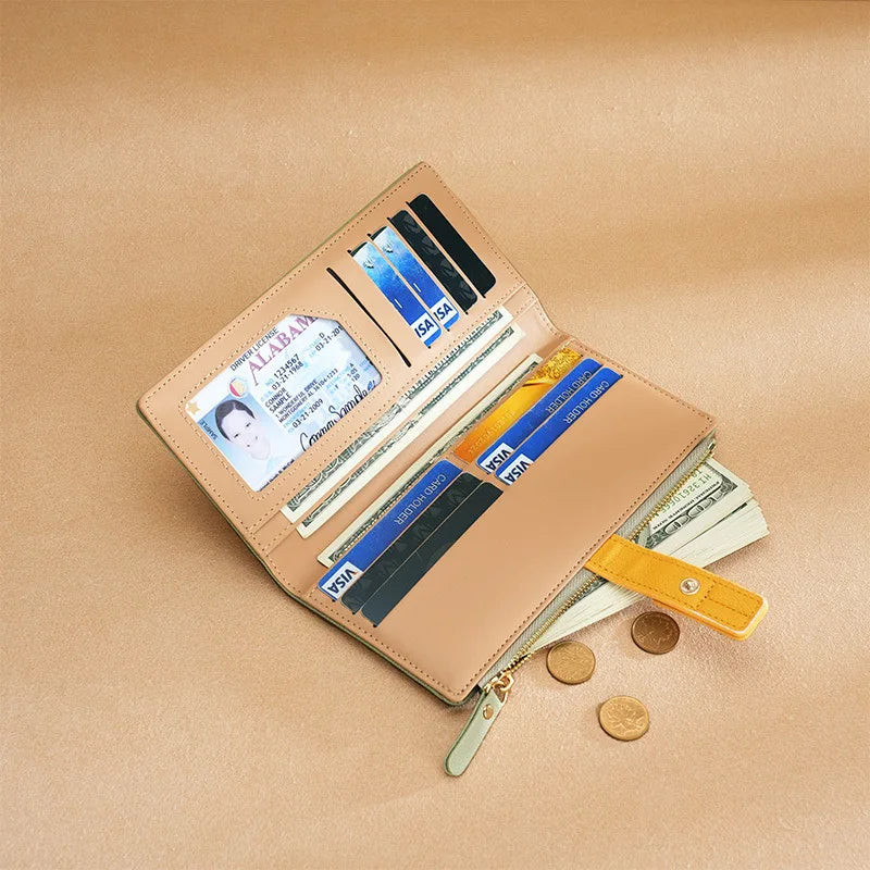 Purse Long Women S Drawband Color Contrast Money Clip Mobile Phone Storage Hold Stylish Zipper Card