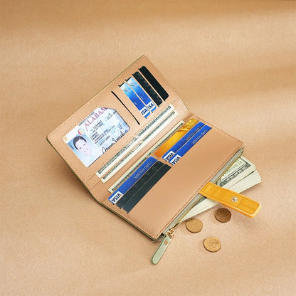 Purse Long Women S Drawband Color Contrast Money Clip Mobile Phone Storage Hold Stylish Zipper Card