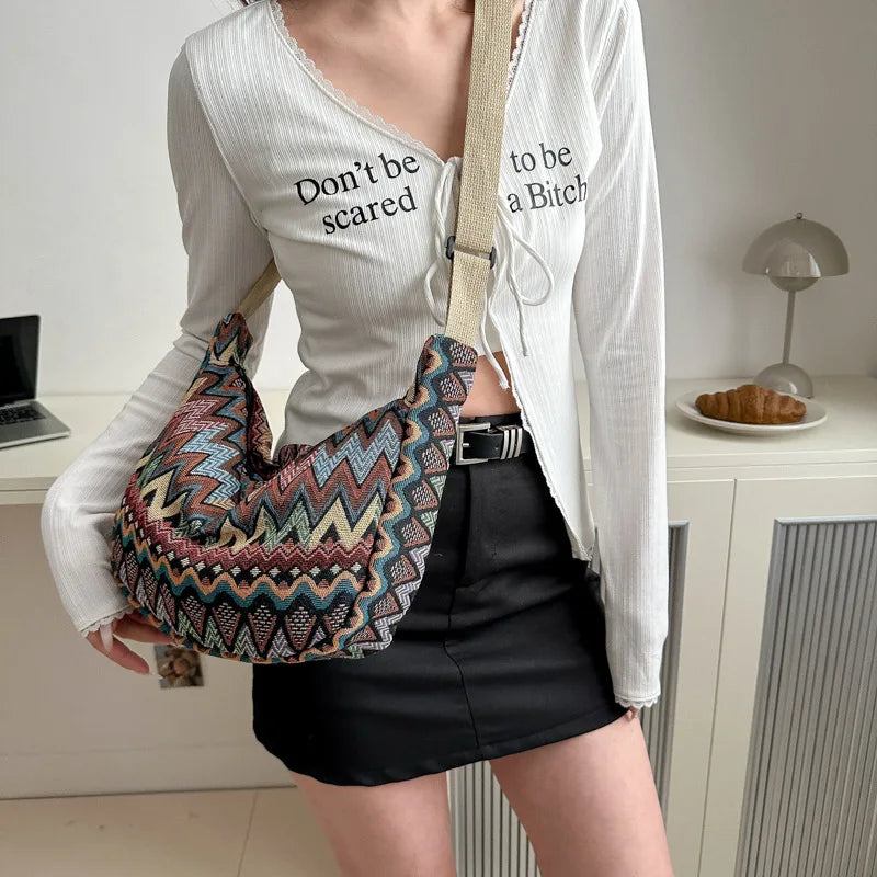 Boho Embroidered Shoulder Bag – Large Capacity Women's Tote