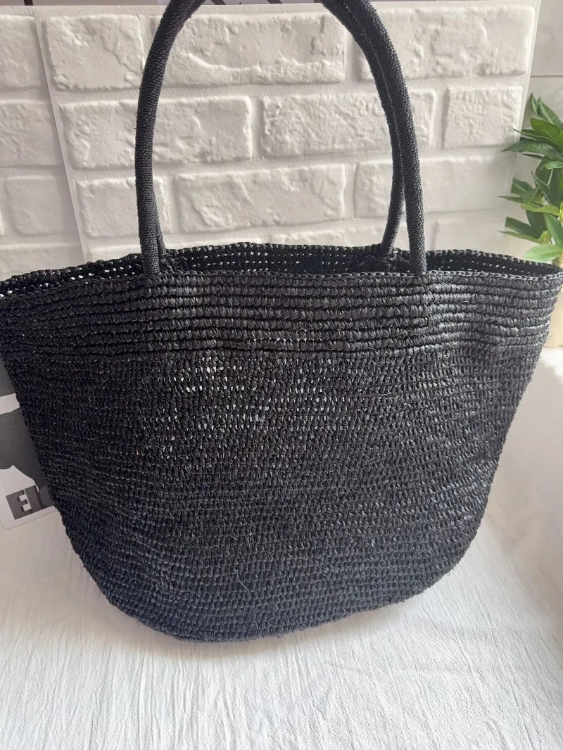 Summer Women S Raffia Hand Woven Tote Bag Simple Handbag Shoulder Perfect Vacation Beach Day Seaside