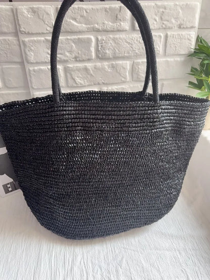 Summer Women S Raffia Hand Woven Tote Bag Simple Handbag Shoulder Perfect Vacation Beach Day Seaside