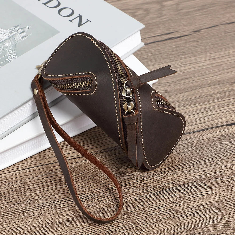 Top-Grain Cowhide Car Key Waist Bag Genuine Leather Waist Strap Bag Door Key Hand-Held Cowhide Small