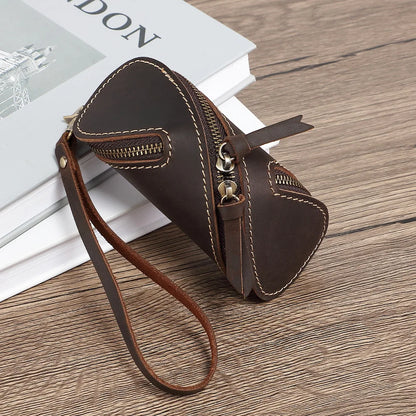 Top-Grain Cowhide Car Key Waist Bag Genuine Leather Waist Strap Bag Door Key Hand-Held Cowhide Small