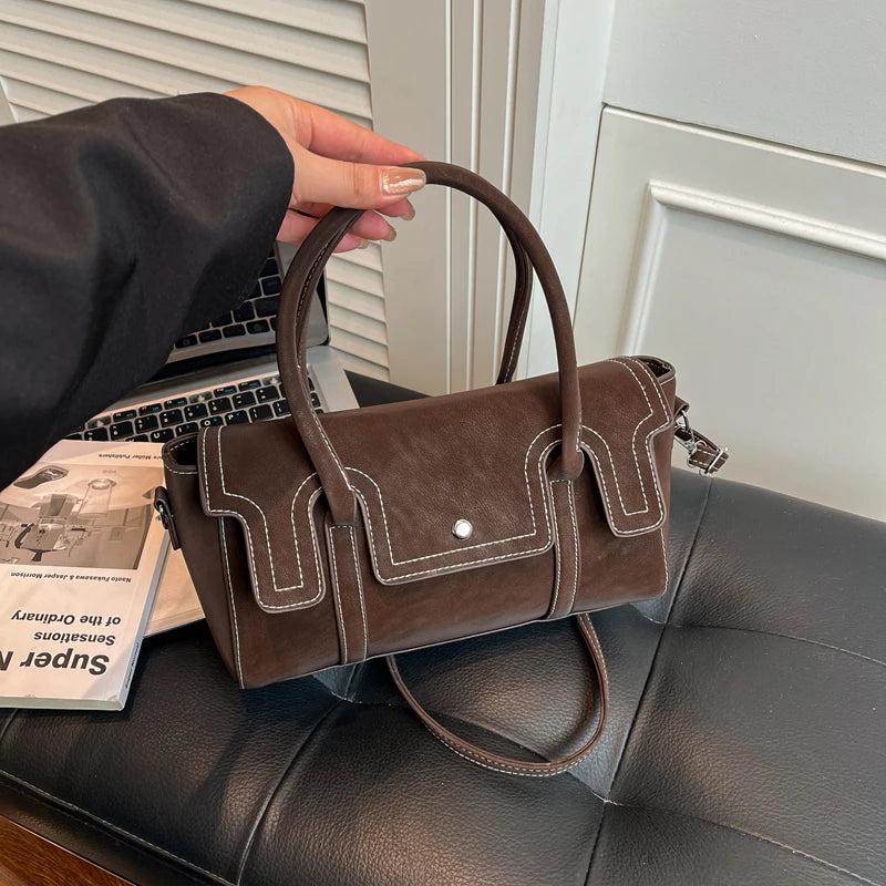 Trendy Retro Women Crossbody Bag Suede Pu Quilted Handbag Solid Color Portable Shoulder Commute