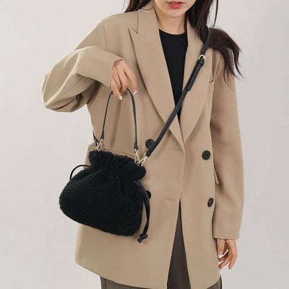 Large Capacity Plush Bag Female Fall Winter Hairy Handheld Shoulder Slanting Cross Furry Simple