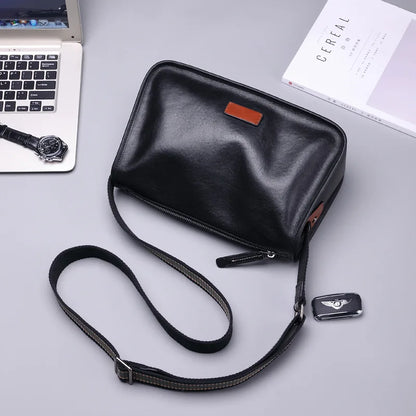 Men S Shoulder Bag Leather Leisure Cross Body Commuting Large Capacity Widened Strap Backpack