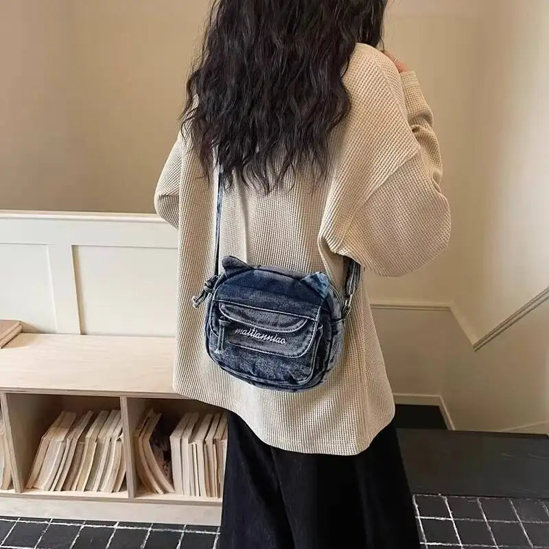 Cat Ear Denim Crossbody Bag – Mini Shoulder Bag for Women