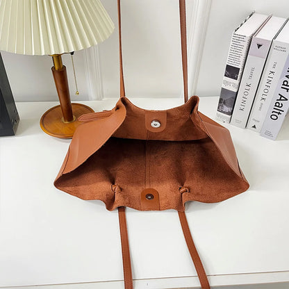 Retro Minimalist Women Shoulder Bag Pouch Soft Pu Leather Tote Large Capacity Handbag Daily Commute