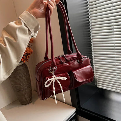 Solid Sewing Thread Glossy Pu Shoulder Bags Versatile Hand Women Bolsas Femininas