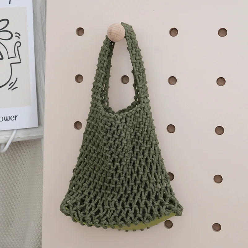 Macrame Net Tote Bag – Boho Knitted Cotton Rope Shoulder Bag