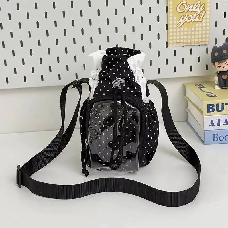 Cute Polka Dot Ita Crossbody Bag with Clear Window & Drawstring