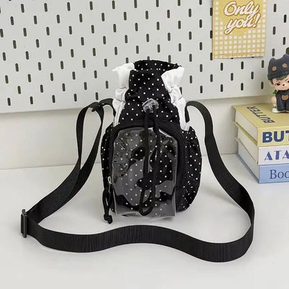 Cute Polka Dot Ita Crossbody Bag with Clear Window & Drawstring