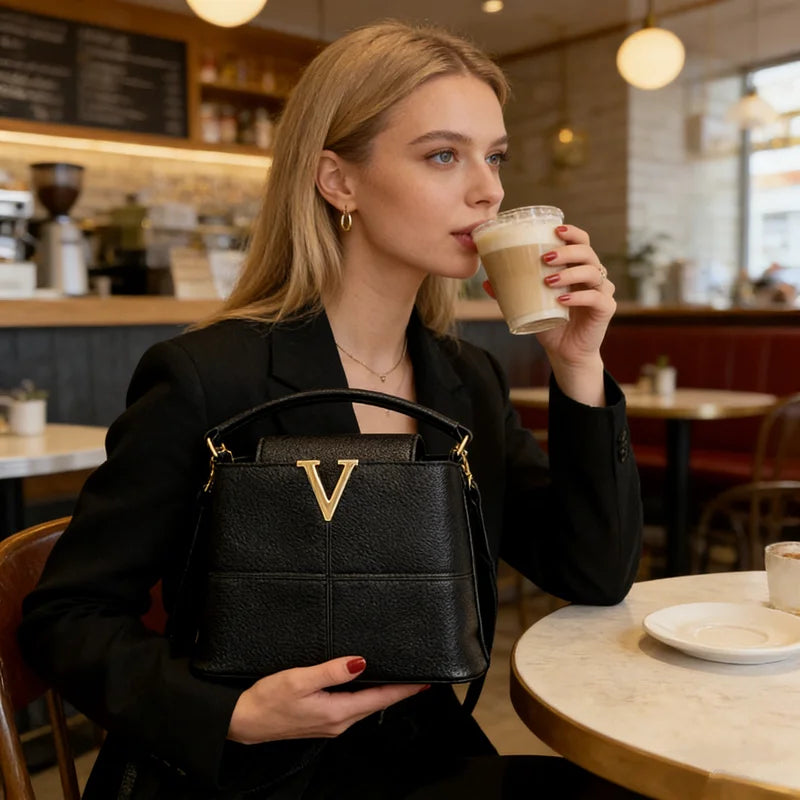V-Logo Color-Block Mini Crossbody Handbag – Luxury Leather Satchel Purse