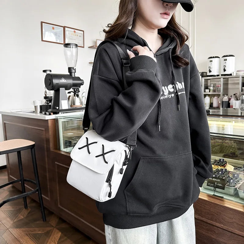 Personality Square Bag Style Hong Kong Couples One Shoulder Outdoor Leisure Student Crossbody Female