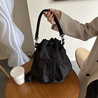 Nylon Drawstring Bucket Bag – Casual Crossbody Shoulder Bag for Women