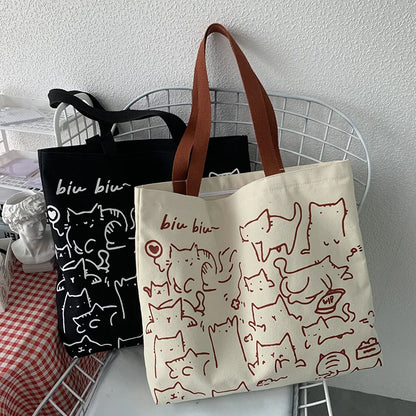 Cute Animal Print Canvas Tote Shoulder Bag