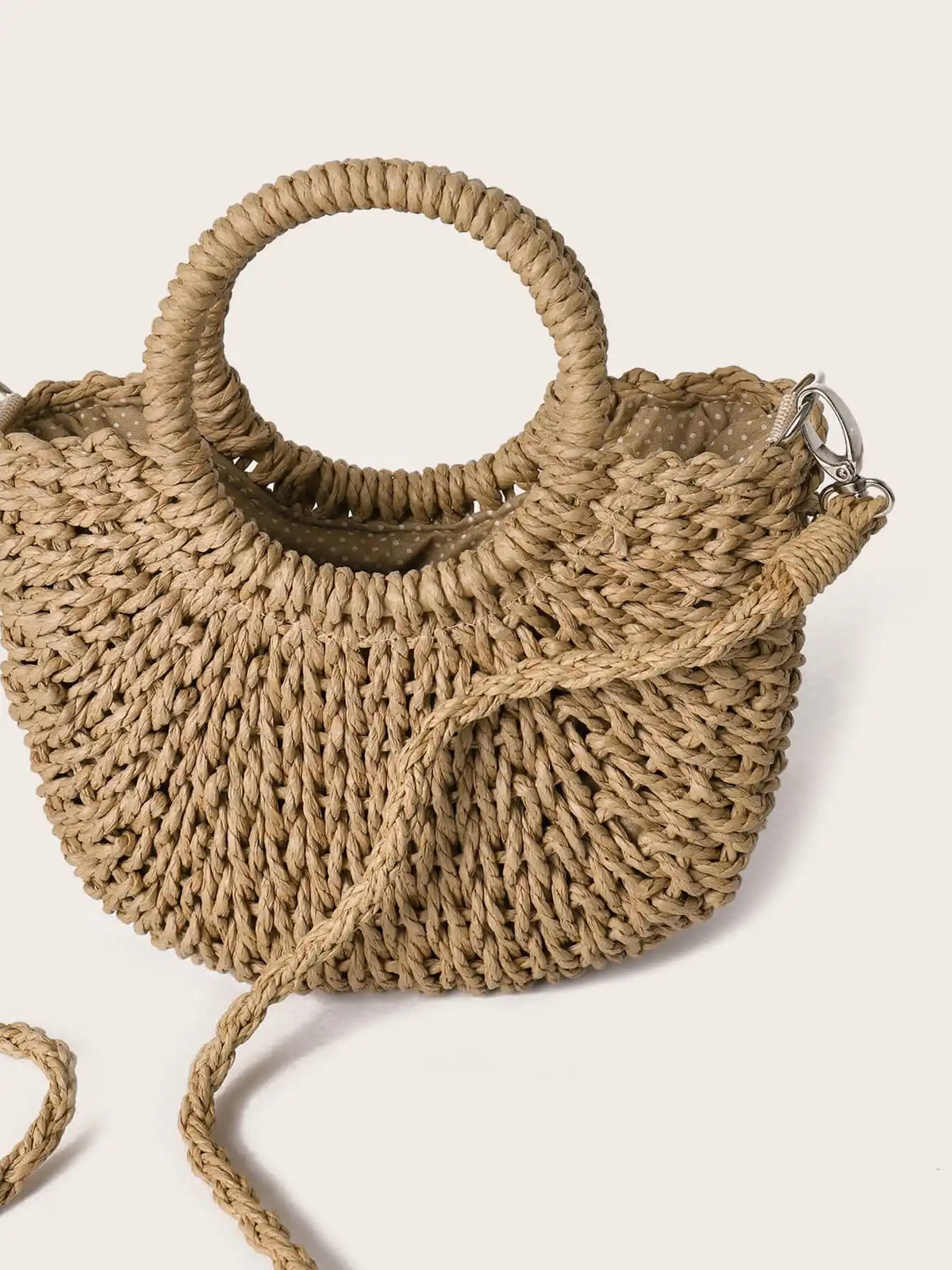 Forest Style Handmade Straw Woven Handbag Half Circle Beach Diagonal Cross Bag Bohemianstyle
