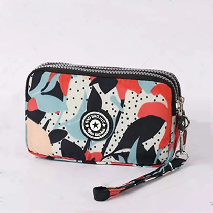 Wristlet Clutch Purse – Floral Multi-Zipper Coin Wallet for Women