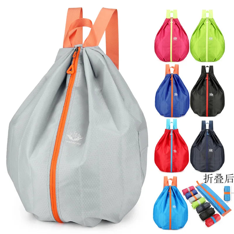Folding Shoulder Sports Backpack Middle Zipper Outdoor Travel Portable Anti-Spill