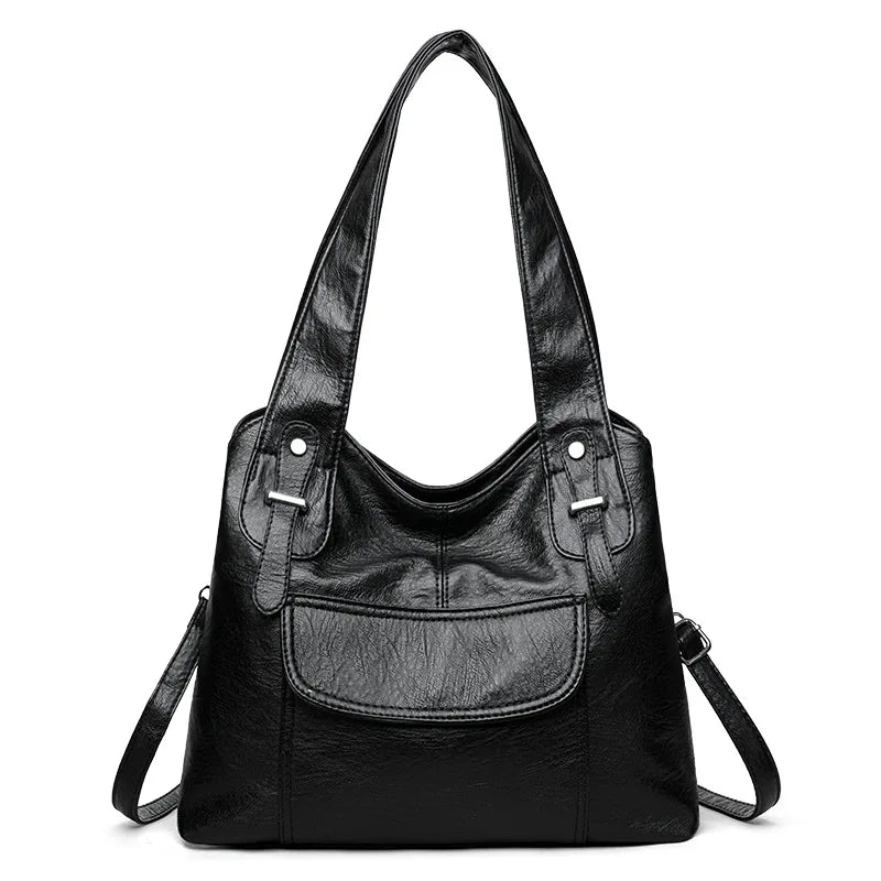 Ladies Casual Single-Shoulder Bag Large-Capacity Soft Leather Hand-Held Commuter Tote Bag - Soft