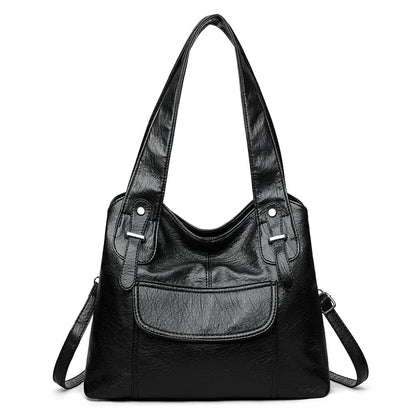 Ladies Casual Single-Shoulder Bag Large-Capacity Soft Leather Hand-Held Commuter Tote Bag - Soft