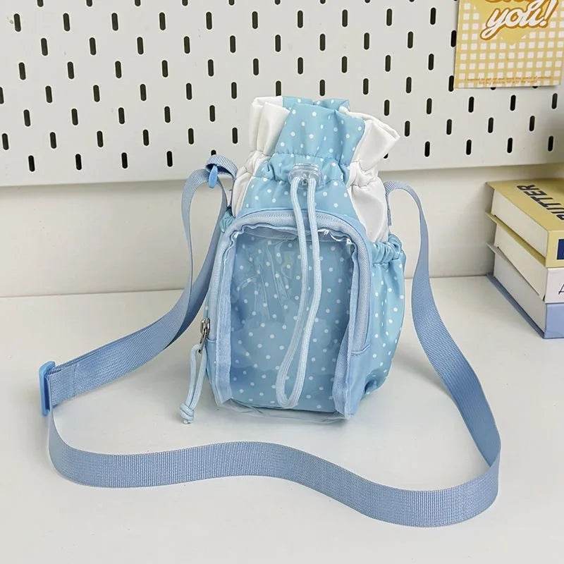 Cute Polka Dot Ita Shoulder Bag with Clear Window & Drawstring