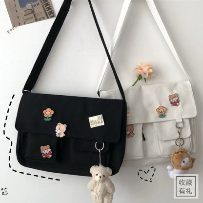 Cute Canvas Messenger Bag for Women – Kawaii Printed Shoulder Satchel