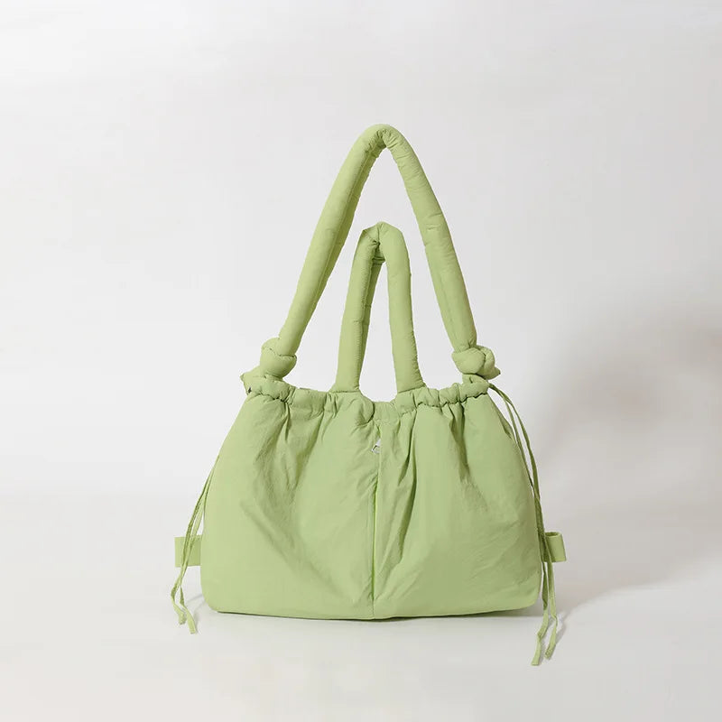 Puffy Drawstring Tote Bag – Thick Padded Dual Handle Shoulder Bag