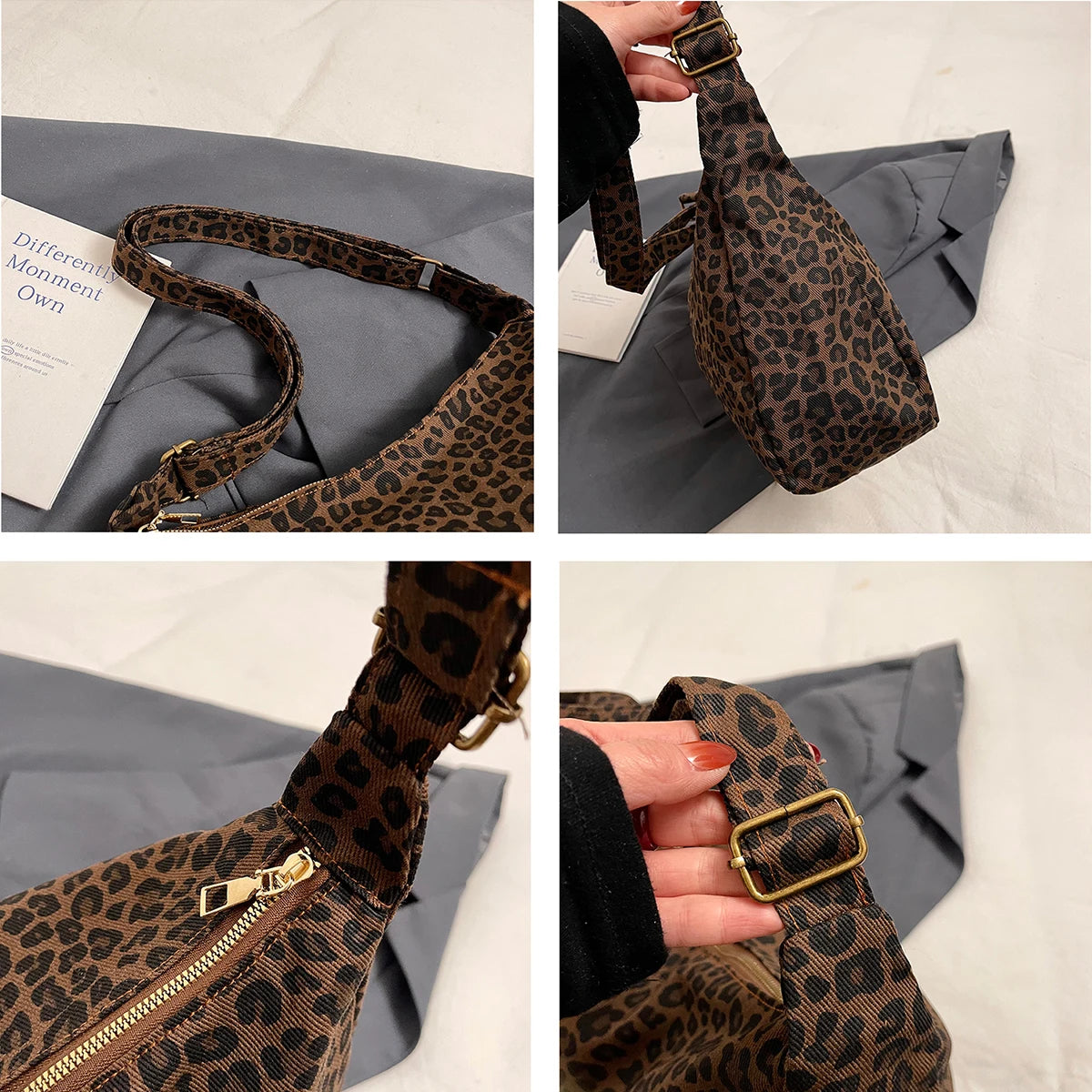 Trendy Casual Soft Textile Women S Shoulder Bag Large Capacity Leopard Print Female Retro Crossbody