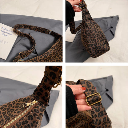 Trendy Casual Soft Textile Women S Shoulder Bag Large Capacity Leopard Print Female Retro Crossbody