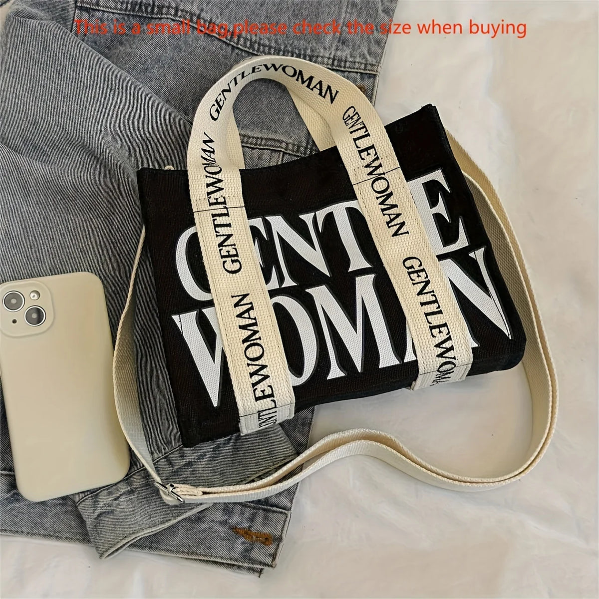 Canvas Crossbody Tote Bag – Bold Letter Print for Women