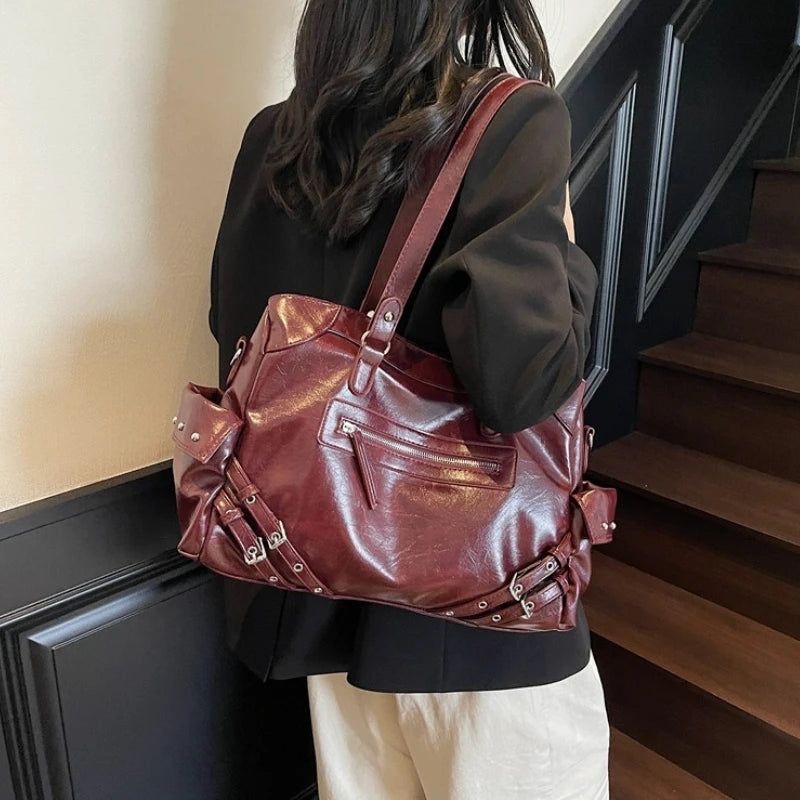 Large Capacity Shoulder Bag for Women with Front Zip Pocket