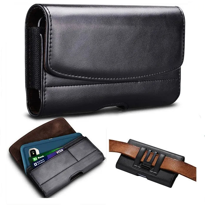 Men S Horizontal Flip Cover Belt Multi-Functional Card Insert Waist-Hanging Magnetic Mobile Phone