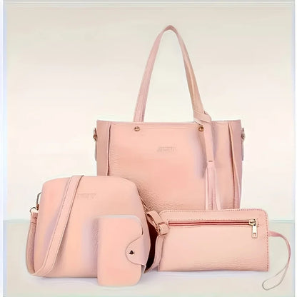 4-Piece Women's Leather Tote Handbag Set with Crossbody & Wallet