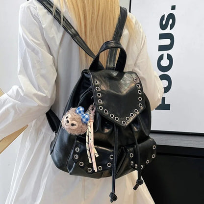 Rivet PU Leather Backpack for Women – Trendy Waterproof School & Travel Bag