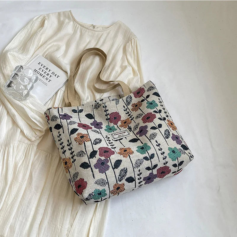 Floral Corduroy Tote Bag – Bohemian Women's Shoulder Shopper