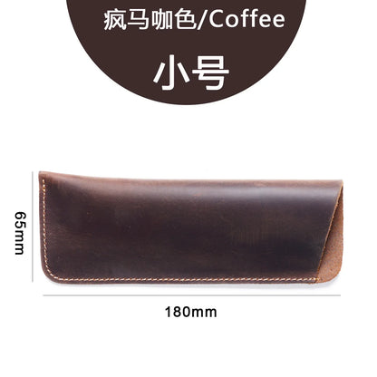Cowhide Glasses Bag Crazy Horse Leather Simple Myopic Reading Holster Men Portable Carry-On Storage