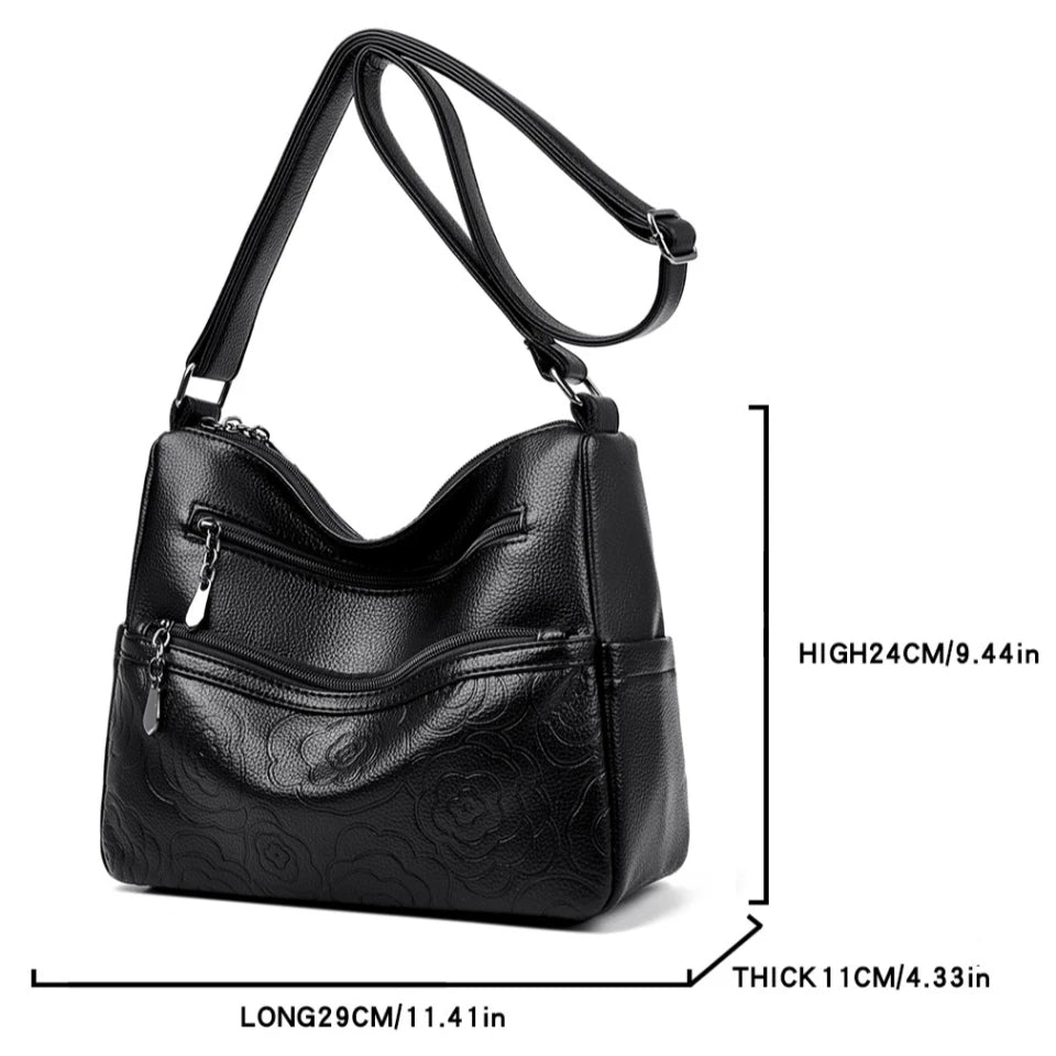 Embossed Floral Crossbody Bag for Women – Multi-Pocket