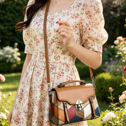 Retro Patchwork Leather Crossbody Bag – Women's Shoulder Handbag